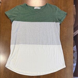 Chic Green and White Striped Blouse